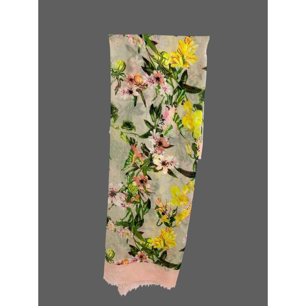 Tropical Floral Pineapple Print Semi Sheer Square Scarf Eyelash Fringe 50x50 - Picture 6 of 7